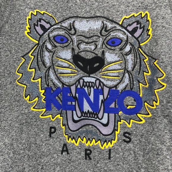 Kenzo light grey crewneck Tiger embroidered pullover sweater men’s XS - Picture 5 of 16